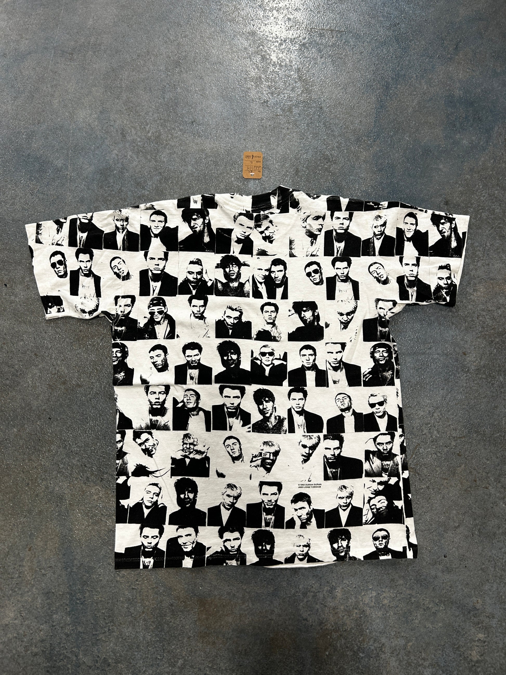Vintage ‘Fruit Of The Loom’ 1993 Duran Duran All Over Faces Print Black And White White T-Shirt OTF (YC)