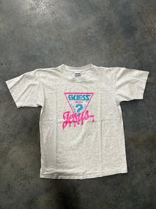 Vintage Guess Who Loves you, JESUS Tee Gray
