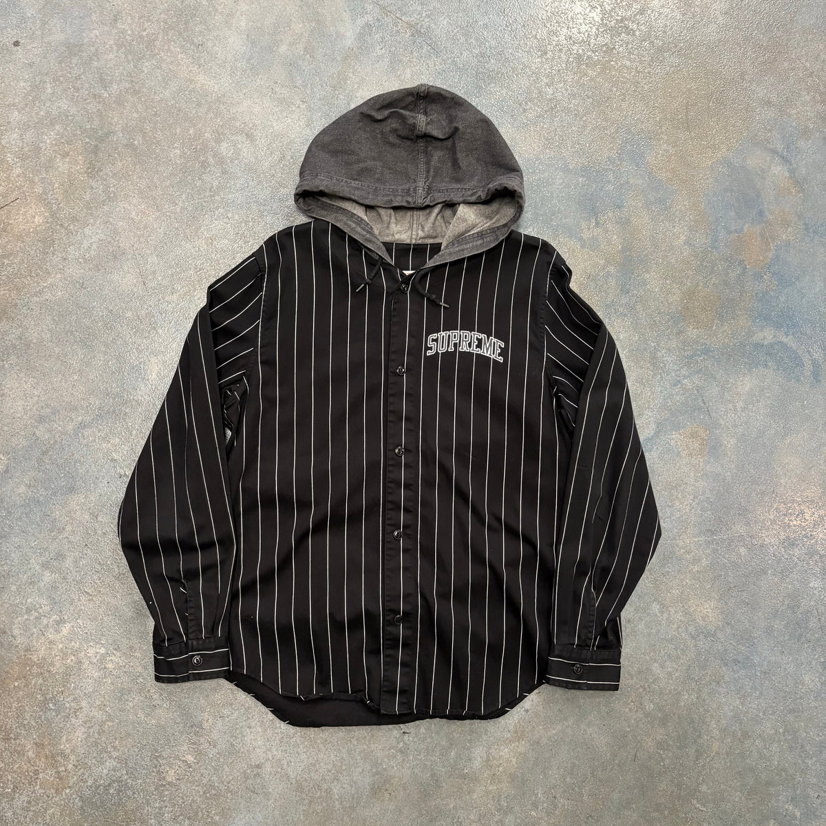 Supreme Baseball Shirt Pinstripe Jersey Hoodie Black White